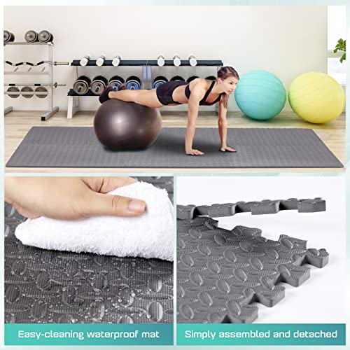 Yes4All Interlocking Exercise Foam Mats with Border – Interlocking Floor Mats for Gym Equipment – Eva Interlocking Floor Tiles (Gray)