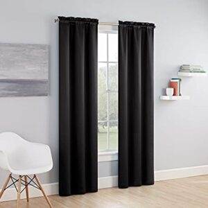 eclipse tricia modern room darkening thermal rod pocket window curtains for bedroom (2 panels), 26" x 63", black