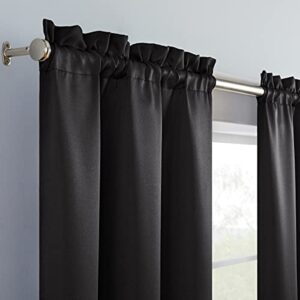 ECLIPSE Tricia Modern Room Darkening Thermal Rod Pocket Window Curtains for Bedroom (2 Panels), 26" x 63", Black