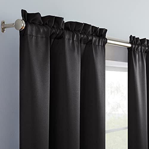 ECLIPSE Tricia Modern Room Darkening Thermal Rod Pocket Window Curtains for Bedroom (2 Panels), 26" x 63", Black
