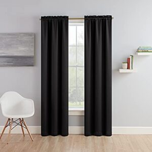 ECLIPSE Tricia Modern Room Darkening Thermal Rod Pocket Window Curtains for Bedroom (2 Panels), 26" x 63", Black