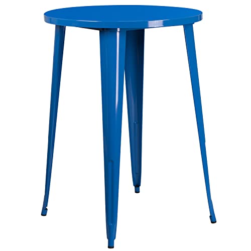 Flash Furniture Commercial Grade 30" Round Blue Metal Indoor-Outdoor Bar Table Set with 2 Cafe Stools