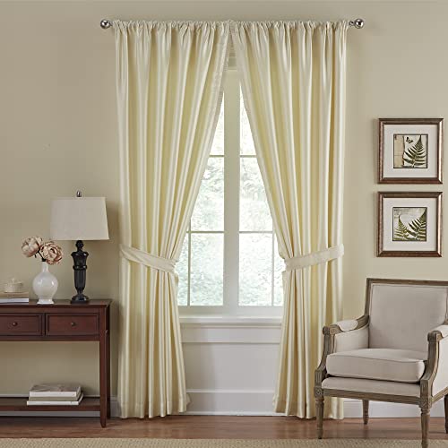 Elrene Home Fashions Versailles Faux-Silk Room-Darkening Curtain Panel, Blackout Curtain with Rod Pocket, 52 Inches by 84 Inches, Ivory, 1 Panel