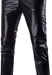 ZEROYAA Mens Night Club Metallic Gold Suit Pants/Straight Leg Trousers (30, Black)