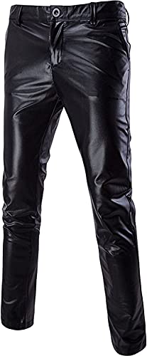 ZEROYAA Mens Night Club Metallic Gold Suit Pants/Straight Leg Trousers (30, Black)