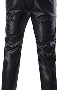 ZEROYAA Mens Night Club Metallic Gold Suit Pants/Straight Leg Trousers (30, Black)