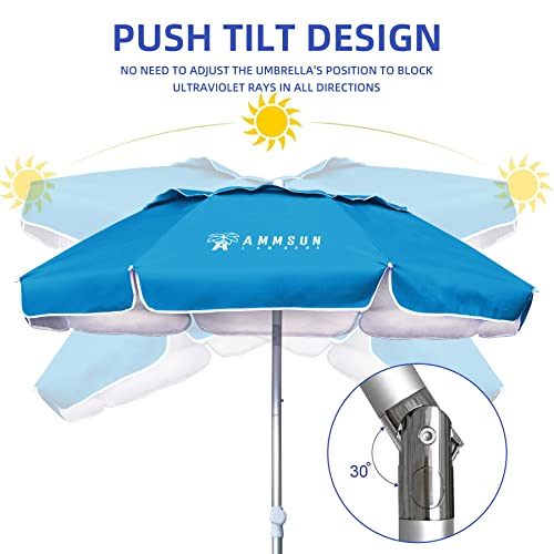 AMMSUN 6ft Folded PortableTravel Beach Umbrella with Sand Anchor, Tilt and Air vent UPF 50+UV Protection fit in suitcase Portable Compact Foldable beach umbrella for Patio Garden Beach Pool Backyard Sky blue