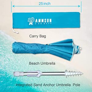 AMMSUN 6ft Folded PortableTravel Beach Umbrella with Sand Anchor, Tilt and Air vent UPF 50+UV Protection fit in suitcase Portable Compact Foldable beach umbrella for Patio Garden Beach Pool Backyard Sky blue