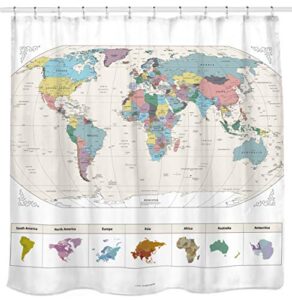 new! map of the world with detailed major cities. pvc free, non-toxic and odorless water repellent fabric shower curtains - large home decor wall map