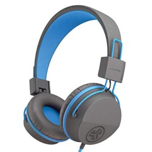 jlab jbuddies studio on-ear kids wired headphones | toddler headphones | kid safe | studio volume safe | volume limiter | folding | adjustable | noise isolation | with mic (graphite/blue)