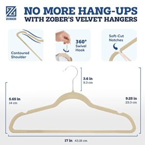 Zober Velvet Hangers 50 Pack - Heavy Duty Ivory Hangers for Coats, Pants & Dress Clothes - Non Slip Clothes Hanger Set - Space Saving Felt Hangers for Clothing