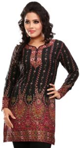 indian short kurti top tunic printed women's india clothes (black, 4xl)