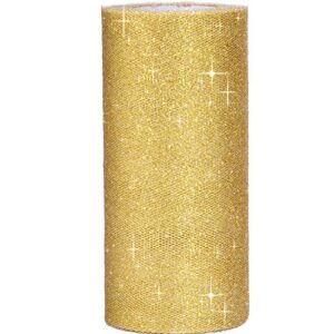 outus 6 inch gold tulle ribbon roll christmas glitter sparkling tulle roll tulle spool, 25 yards
