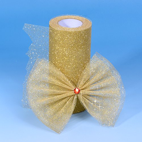 Outus 6 Inch Gold Tulle Ribbon Roll Christmas Glitter Sparkling Tulle Roll Tulle Spool, 25 Yards