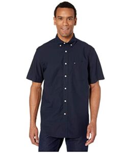 tommy hilfiger men's short sleeve button down shirt in classic fit, navy blazer, x-large
