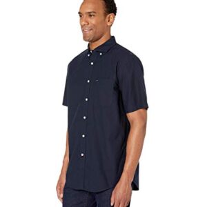 Tommy Hilfiger Men's Short Sleeve Button Down Shirt in Classic Fit, Navy Blazer, X-Large