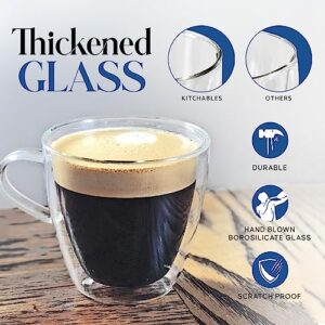 Kitchables Double Wall Glass Coffee Mugs Set of 4, 5oz with Handle Insulated Glass Coffee Mug without Handle, Clear Coffee Mugs, Tasas Transparente Para Café Bonitas