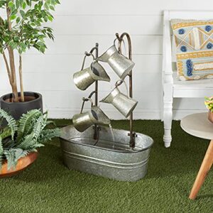 deco 79 metal fountain with watering cans, 24" x 13" x 34", gray