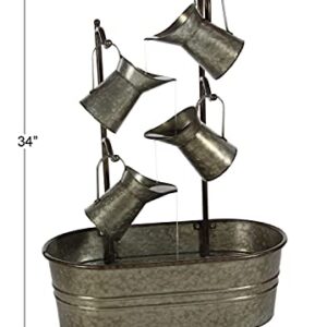 Deco 79 Metal Fountain with Watering Cans, 24" x 13" x 34", Gray