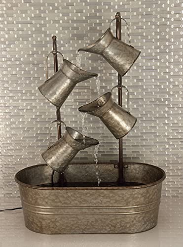 Deco 79 Metal Fountain with Watering Cans, 24" x 13" x 34", Gray