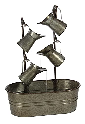 Deco 79 Metal Fountain with Watering Cans, 24" x 13" x 34", Gray