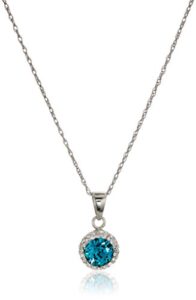 amazon collection sterling silver crystal halo pendant necklace, 18"