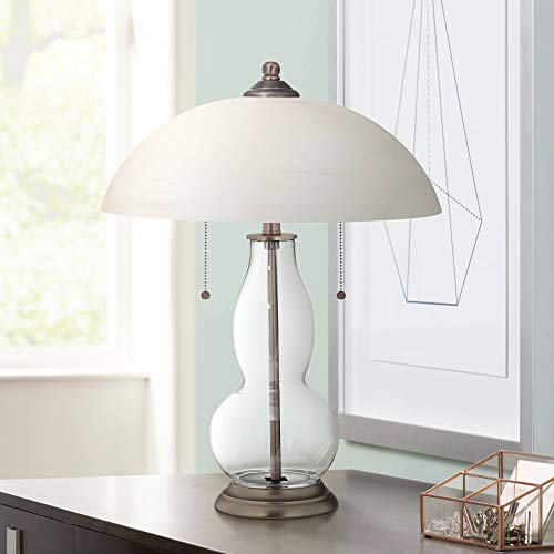 Color + Plus Modern Accent Table Lamp 21.5" High Clear Glass Double Gourd Alabaster Dome Shade for Living Room Family Bedroom Bedside Office