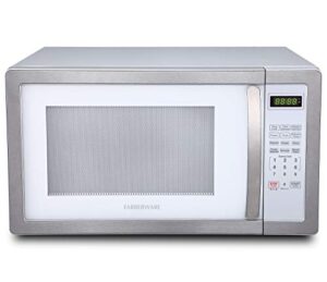 farberware countertop microwave 1000 watts, 1.1 cu ft - microwave oven with led lighting and child lock - perfect for apartments and dorms - easy clean white, platinum