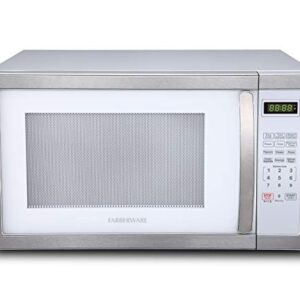 Farberware Countertop Microwave 1000 Watts, 1.1 cu ft - Microwave Oven With LED Lighting and Child Lock - Perfect for Apartments and Dorms - Easy Clean White, Platinum