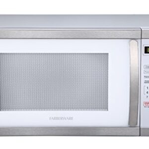 Farberware Countertop Microwave 1000 Watts, 1.1 cu ft - Microwave Oven With LED Lighting and Child Lock - Perfect for Apartments and Dorms - Easy Clean White, Platinum