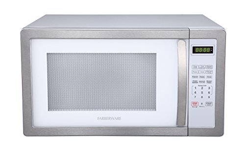 Farberware Countertop Microwave 1000 Watts, 1.1 cu ft - Microwave Oven With LED Lighting and Child Lock - Perfect for Apartments and Dorms - Easy Clean White, Platinum