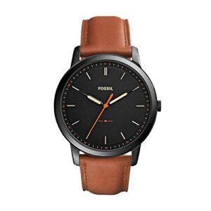 fossil men's minimalist quartz stainless steel and leather three-hand watch, color: black, luggage (model: fs5305)