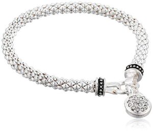 nine west women's silvertone crystal pave circle stretch bracelet