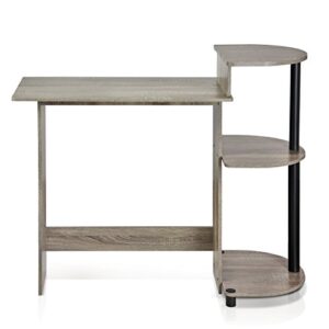 Furinno 11181GYW/BK Compact Computer Desk with Shelves, Round Side, French Oak Grey/Black