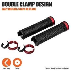 BV Bike Handlebar Grips, Double Lock-on Bicycle Grip Handle Bar End Holding Locking Grips, for MTB, BMX, Mountain, Downhill, Folding Bike (Red)