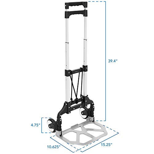 Mount-It! Folding Hand Truck and Dolly, 165 lb Capacity Heavy-Duty Luggage Trolley Cart with Telescoping Handle and Rubber Wheels