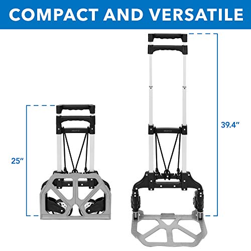 Mount-It! Folding Hand Truck and Dolly, 165 lb Capacity Heavy-Duty Luggage Trolley Cart with Telescoping Handle and Rubber Wheels