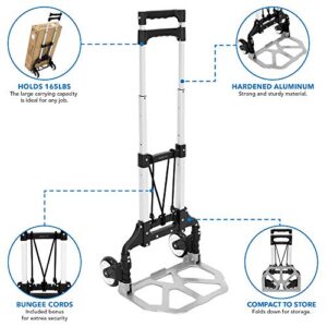 Mount-It! Folding Hand Truck and Dolly, 165 lb Capacity Heavy-Duty Luggage Trolley Cart with Telescoping Handle and Rubber Wheels