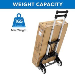 Mount-It! Folding Hand Truck and Dolly, 165 lb Capacity Heavy-Duty Luggage Trolley Cart with Telescoping Handle and Rubber Wheels