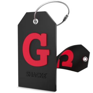 large luggage tag initial with full privacy cover and stainless steel loop (black) (g)