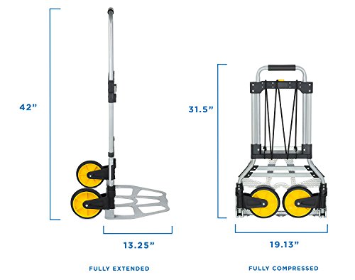 Mount-It! Folding Hand Truck and Dolly, 264 Lb Capacity Heavy-Duty Luggage Trolley Cart With Telescoping Handle and Rubber Wheels, Silver, Black, Yellow,