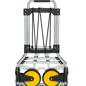Mount-It! Folding Hand Truck and Dolly, 264 Lb Capacity Heavy-Duty Luggage Trolley Cart With Telescoping Handle and Rubber Wheels, Silver, Black, Yellow,