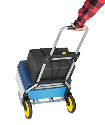 Mount-It! Folding Hand Truck and Dolly, 264 Lb Capacity Heavy-Duty Luggage Trolley Cart With Telescoping Handle and Rubber Wheels, Silver, Black, Yellow,