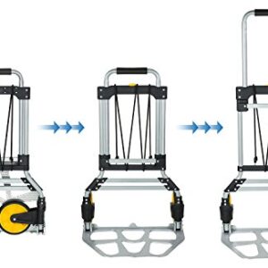 Mount-It! Folding Hand Truck and Dolly, 264 Lb Capacity Heavy-Duty Luggage Trolley Cart With Telescoping Handle and Rubber Wheels, Silver, Black, Yellow,