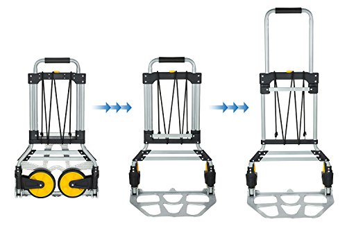 Mount-It! Folding Hand Truck and Dolly, 264 Lb Capacity Heavy-Duty Luggage Trolley Cart With Telescoping Handle and Rubber Wheels, Silver, Black, Yellow,