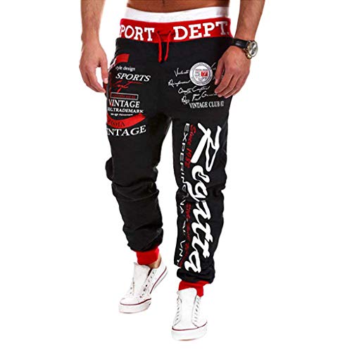 COTTORY Men's Hiphop Dance Jogger Sweatpants Trousers Red Black Medium