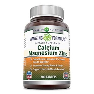 amazing nutrition calcium magnesium zinc dietary supplement * 300 tablets per bottle * (calcium- 1000 mg, magnesium 400mg - zinc 25mg per serving of 3 tablets)