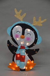 productworks 32-inch pre-lit candy cane lane penguin christmas yard decoration, 35 lights