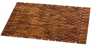bare decor kuki spa mosaic shower mat in solid teak wood, 30" x 20", brown