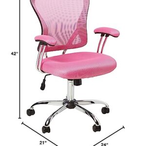 OSP Home Furnishings Juliana Mesh Back and Padded Mesh Seat Adjustable Task Chair with Padded Arms and Chrome Accents, Pink